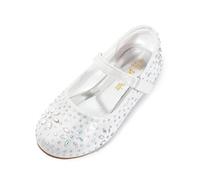 DREAM PAIRS Girl's Dress Shoes Mary Jane Rhinestone Buckle Strap Ballerina Flats,Size 6 Little Kid,White,ANGEL-66