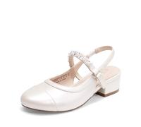 DREAM PAIRS Girls Dress Shoes Slingback Heels Closed Toe Pump for Little Big Kids Flower Party Wedding Princess,Size 3 Big Kid,Ivory,KKUMPU2504