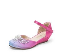 DREAM PAIRS Girls Dress Shoes Toddler Little Big Girls Heels Low Wedge Pumps with Pearls Rhinestone for Flower Girl Princess Wedding Party,Size 9 Little Kid,Blue/Hot Pink,SDFL2414K