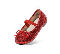 DREAM PAIRS Girls Flat Shoes Glitter Bow Party Wedding Flower Sparkly Ballet Flats,RED Size 6 UK Child
