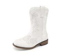 DREAM PAIRS Girls Floral Cowboy Boots,White,6 Little Kid