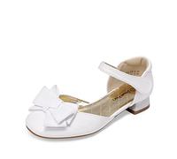 DREAM PAIRS Girls Glitter Bow Pumps,White,3 Big Kid | Glitter bow, 7/8" block heel, padded footbed, hook and loop fastening, TPR sole.