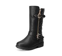 DREAM PAIRS Girls' Knee-High Boots with Side Zippers Warm Plush Lining for Autumn and Winter Easy-to-Slip-On Fashion Boots,Size 13 Little Kid,Black,KNICE