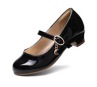 DREAM PAIRS Girls Mary Jane Low Heel Princess Flower Wedding Party Pump Dress Shoes,Size 1 Big Kid,Black/Pat,KFL219