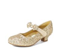 DREAM PAIRS Girls Mary Jane Shiny Bow Dress Shoes Pumps Low Heels Flower Glitter Party Wedding Princess,Size 11 Little Kid,Gold-Glitter,SDFL2317K