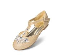 DREAM PAIRS Girls Mary Jane Shoes Flower Girls Shoes with Pearl T-Strap Wedding Party School Girls Flats for Toddler Little Big Kid,Size 3 Big Kid,Gold,SDFL2426K
