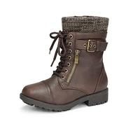 DREAM PAIRS Girl's Mid Calf Combat Ankle Lace up Boots,Size 1 Big Kid,Brown