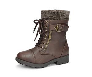 DREAM PAIRS Girl's Mid Calf Combat Ankle Lace up Boots,Size 1 Big Kid,Brown