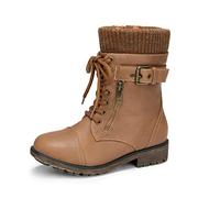 DREAM PAIRS Girls Mid Calf Combat Boots with Side Zipper Plush Lined Warm Winter Ankle Anti-Slip Boots,Size 7 Little Kid,Camel