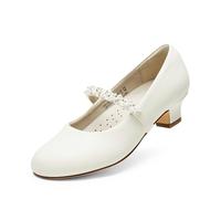DREAM PAIRS Girls Party Shoes Low Heels for Little Big Girl Mary Jane Shoes with Pearl Rhinestones Flower Girl Pumps Princess Wedding,Size 1 Big Kid,Ivory/Pu,SDFL2403K