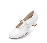 DREAM PAIRS Girls Party Shoes Low Heels for Little Big Girl Mary Jane Shoes with Pearl Rhinestones Flower Girl Pumps Princess Wedding,Size 4 Big Kid,White,SDFL2403K