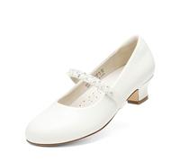 DREAM PAIRS Girls Party Shoes Low Heels for Little Big Girl Mary Jane Shoes with Pearl Rhinestones Flower Girl Pumps Princess Wedding,Size 3 Big Kid,White-Pat,SDFL2403K