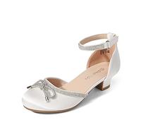 DREAM PAIRS Girls Rhinestone Pumps,White,2 Big Kid