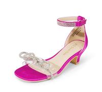 DREAM PAIRS Girls Sandals Ankle Strap Square Toe Low Heel Bow Flower Dress Shoes,Size 3 Big Kid,Hot Pink,SDSD2421K