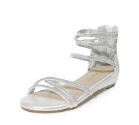 DREAM PAIRS Girls Sandals Gladiator Strappy Flat Sandals for Kids Open Toe Summer Shoes with Zipper,Size 2 Big Kid,Silver,SDSD2401K