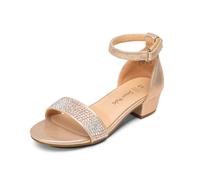 DREAM PAIRS Girls Sandals Low Heel Dress Pump Ankle Strap Interchangeable Bow Flower Wedding Party Shoes for Little Kid/Big Kid,Size 3 Big Kid,Gold,SDSD2320K
