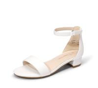 DREAM PAIRS Girls Sandals Low Heel Dress Pump Ankle Strap Interchangeable Bow Flower Wedding Party Shoes for Little Kid/Big Kid,Size 5 Big Kid,White,SDSD2320K