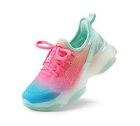 DREAM PAIRS Girls Slip-On Sneakers Kids Sparkle Pop Lightweight Jelly Sole Walking Shoes,Size 3 Big Kid,Rainbow/Green,SDFS2303K