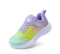 DREAM PAIRS Girls Sparkle Trainers,Green/Yellow/Purple,1 Big Kid
