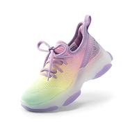 DREAM PAIRS Girls Sparkle Trainers,Rainbow/Purple,1 Big Kid