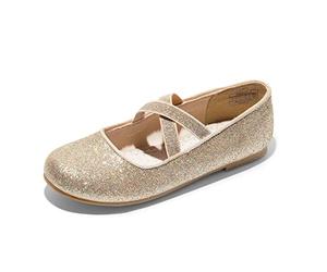 DREAM PAIRS Girls Sparkly Ballet Flats,Gold,1 Big Kid