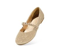 DREAM PAIRS Girls Sparkly Ballet Flats,Light Gold-N,2 Big Kid
