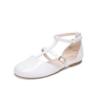 DREAM PAIRS Girls T-Strap Flats,White,2 Big Kid