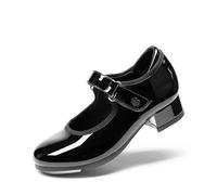 DREAM PAIRS Girls Tap Shoes Easy Strap Dance Shoes Girls Mary Jane Flats for Toddler/Little Kid/Big Kid,Size 12 Little Kid,Black-Pat-1,SDDS2401K