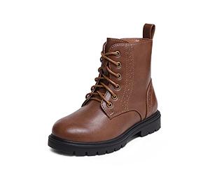 DREAM PAIRS Girls Waterproof Ankle Boots,Brown/Pu,1 Big Kid