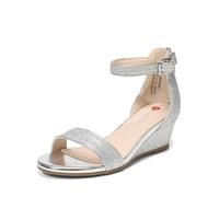 DREAM PAIRS Girls Wedge Sandals,Silver,1 Big Kid