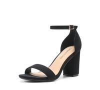 DREAM PAIRS Heels for Women Chunky Block Heel Open Toe Ankle Strap 3.5 Inch Heeled Sandals for Party Date Wedding,Size 5.5,Black-Suede,DWUMHS2534