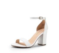 DREAM PAIRS Heels for Women Chunky Block Heel Open Toe Ankle Strap 3.5 Inch Heeled Sandals for Party Date Wedding,Size 5.5,White,DWUMHS2534