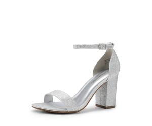 DREAM PAIRS Heels for Women Chunky Block Heel Open Toe Ankle Strap 3.5 Inch Heeled Sandals for Party Date Wedding,Size 6.5,Silver,DWUMHS2534
