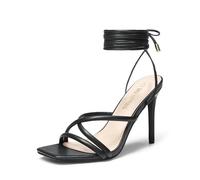 DREAM PAIRS Heels for Women Strappy High Stiletto Lace Up Heeled Sandals Square Open Toe Heels for Prom Party Dating,Size 7,Black-Pu,SDHS2478W