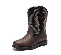 DREAM PAIRS Kids Boys Girls Cowboy Boots Western Square Toe Riding Mid Calf Knee High Boots,Size 6 Little Kid,Dark Brown/Black,SDBO2307K