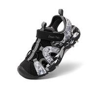 DREAM PAIRS KIDS Camo Sport Sandals,Black/Grey,1 Big Kid
