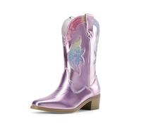 DREAM PAIRS Kids Cowgirl Cowboy Western Boots Girls Mid Calf Riding Shoes Little Kid/Big Kid,Size 11 Little Kid,Pink/Rainbow,SDBO2417K