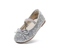 DREAM PAIRS Kids Girls Ballerinas Sparkling and Comfortable Flat Shoes for Girls to Slip On Ballerina Princess Shoes,Size 10 Little Kid,Silver,Belle_01-1