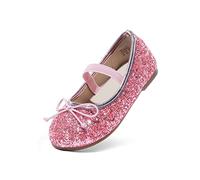 DREAM PAIRS Kids Girls Ballerinas Sparkling and Comfortable Flat Shoes for Girls to Slip On Ballerina Princess Shoes,Size 11 Little Kid,Pink,Belle_01-1