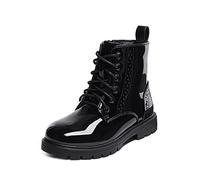 DREAM PAIRS Kids Girls Black Patent Zip Lace Up School Ankle Boots,Size 1 Big Kid,Black,KBO211