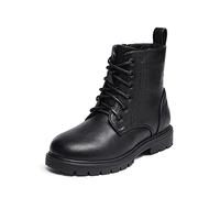 DREAM PAIRS Kids Girls Black Patent Zip Lace Up School Ankle Boots,Size 1 Big Kid,Black/pu,KBO211