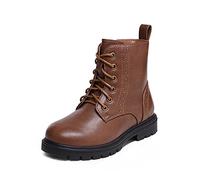 DREAM PAIRS Kids Girls Black Patent Zip Lace Up School Ankle Boots,Size 3 Big Kid,Brown/pu,KBO211