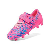 DREAM PAIRS Kids Soccer Cleats,Hot Pink/RoyalBlue,4 Big Kid