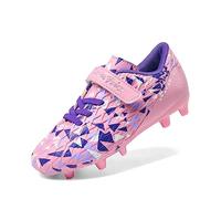DREAM PAIRS Kids Soccer Cleats,Pink/Purple,5 Big Kid