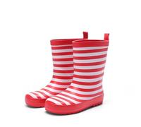 DREAM PAIRS Kids Wellies Waterproof with Stripe Design, Easy On Pull Tab, Soft Lined, Non Slip Sole for Toddler Boys Girls,Size 6 Little Kid,Red/White,KKUMRB2504