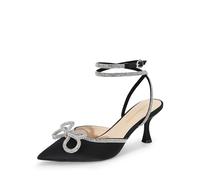 DREAM PAIRS Kitten Heels Rhinestone Bow Ankle Strap Stiletto Pointed Closed Toe Heels for Women Pumps Wedding Bridal Party Dress Shoes,Size 6.5,Black,DWUMPU2541