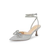 DREAM PAIRS Kitten Heels Rhinestone Bow Ankle Strap Stiletto Pointed Closed Toe Heels for Women Pumps Wedding Bridal Party Dress Shoes,Size 6.5,Silver,DWUMPU2541