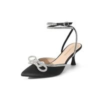 DREAM PAIRS Kitten Rhinestone Bow Ankle Strap Closed Heels,Black,6