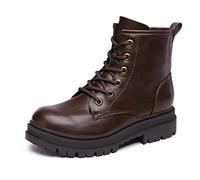 DREAM PAIRS Lace-up Combat Boots Ankle Chunky Heel Booties for Women,Size 6.5,Brown,STRONG-5