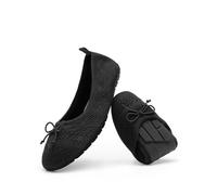 DREAM PAIRS Ladies Flats, Fold Up Shoes, Foldable Ballet Flats for Women UK, Bowknot Round Toe Comfort Light Weight Slip-On Knit Dress Shoes, Carrier in Party,Size 7,Black,DWUMFA2502
